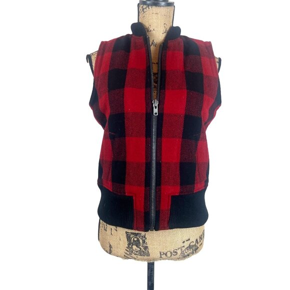 Madewell Rustic Outdoor Buffalo Plaid Wool & Sherpa Lined Vest‎ Size Small - Picture 2 of 4